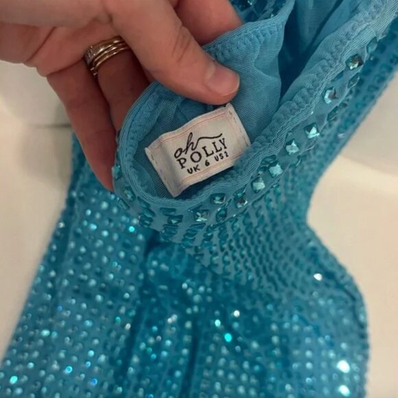 Oh Polly Amolika Embellished Halterneck Mini Dress in Aqua Blue - Picture 10 of 11